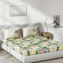 DDecor Green & Yellow Cotton 145 TC Queen Bedsheet with 2 Pillow Covers-picture-21