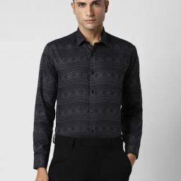V Dot Multicolored Cotton Slim Fit Printed Shirt-image-9