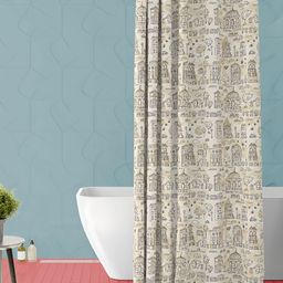 ArtzFolio Cream & Black Printed Waterproof Shower Curtains-image-95