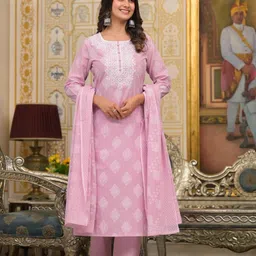 UNISETS Ethnic Motifs Printed Thread Work Regular Kurta with Trousers & Dupatta image 3