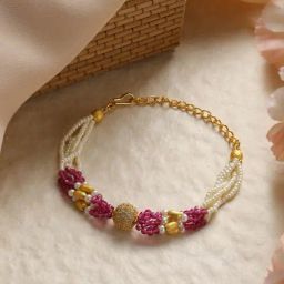 Priyaasi Purple Multilayer Beaded Gold-Plated Bracelet-image-52