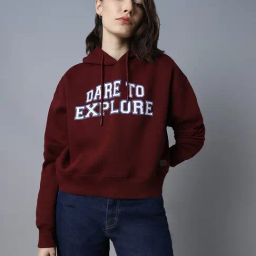 High Star Maroon Cotton Graphic Print Hoodie-image-21