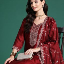 Indo Era Ethnic Motifs Embroidered Sequinned Kurta with Trousers & Dupatta-48