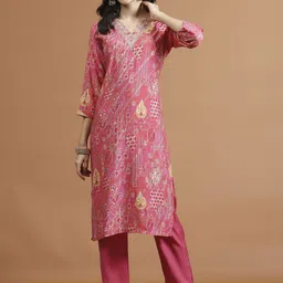 Meena Bazaar Women Printed Regular Kurta with Trousers-2