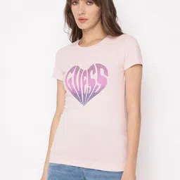 GUESS Women Typography Printed Round Neck Cotton T-shirt-image-93