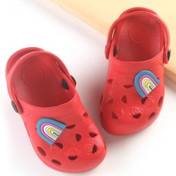 Cute Walk by Babyhug Clogs with Back Strap Rainbow Patch - Red-image-45