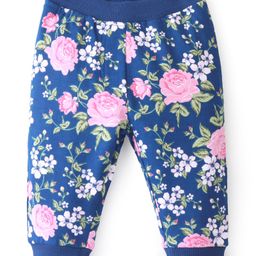 Babyhug Cotton Looper Knit Full Length Lounge Pant Floral Print - Navy Blue-picture-21