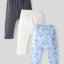 Bonfino 100% Cotton Knit Full Length Diaper Legging Solid & Giraffe Pack Of 3 - Off White Grey & Blue-picture-32
