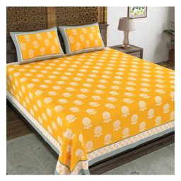 Blocks Of  India Hand Block Printed Cotton Super King Size Bedsheet  Yellow Buti-image-93