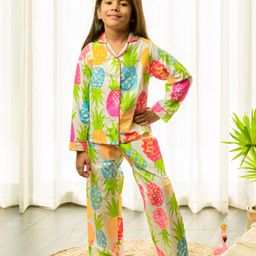 Fairies Forever Full Sleeves Pineapple Printed Shirt & Pajama Set - White-image-1