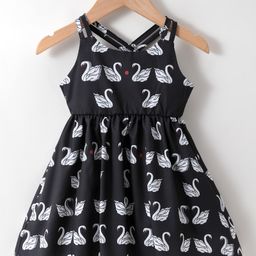 Kookie Kids Sleeveless Frock With Swan Print - Black-image-43
