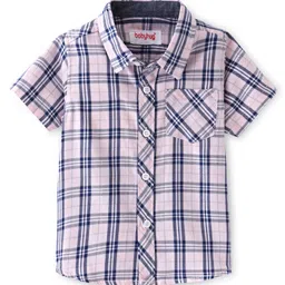 Babyhug Cotton Woven Half Sleeves Regular Collar Checkered Shirt - Pink-picture-3