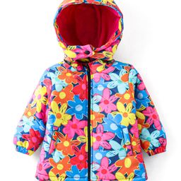 Babyhug Woven Full Sleeves Front Open Padded Hooded Jacket with Floral Print - Multicolour-image-41