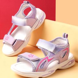 Cute Walk by Babyhug Velcro Closure Sandals With Floral Design - Purple-picture-11