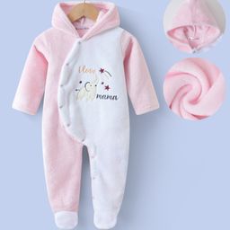 Kookie Kids Full Sleeves Front Open Hooded Footed Romper with Text & Elephant Embroidery - Pink-image-89