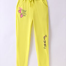 Olio Kids Cotton Knit Full Length Track Pant Heart Print - Yellow-image-48