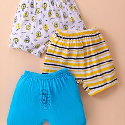 Bodycare Cotton Knit Lion Printed & Striped Trunk Pack Of 3 - Blue White & Yellow-image-37