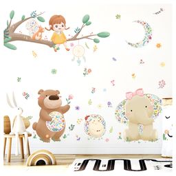 Jaamso Royals Cartoon Bear and Baby Elephant Design Decorative Wall Sticker-image-82