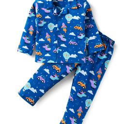 Babyhug Cotton Knit Full Sleeves Night Suit With Vehicle Print - Blue-image-49