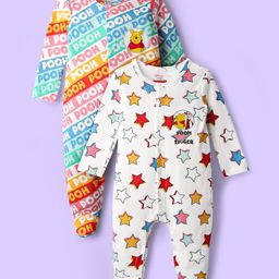 Babyhug Disney Cotton Knit Full Sleeves Footed Sleep Suits with Winnie the Pooh Graphics Pack of 2 - White-picture-28