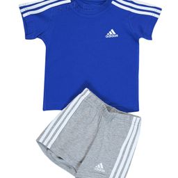 Adidas Kids Cotton Knit Half Sleeve T-Shirt & Shorts Set with Brand Logo Print & Tape Detailing - Blue & Grey-image-31