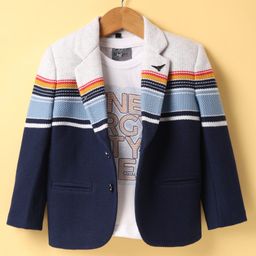 Dapper Dudes Full Sleeves Striped Textured Blazer With Tee - Navy Blue-image-22