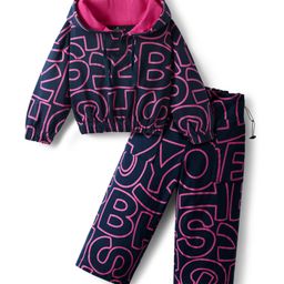Ollington St.100% Cotton Full Sleeves Alphabets Printed Winter Wear Jacket & Pant Set - Navy Blue & Dark Pink-image-62