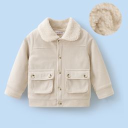 Mark & Mia Full Sleeves Solid Color Winter Jacket with Flap Pocket - Beige-picture-14