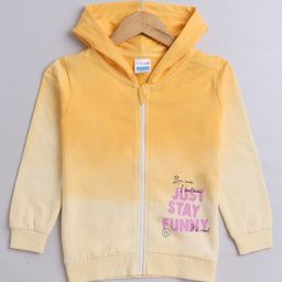 BUMZEE Looper Knit Full Sleeves Text Printed Hooded Sweatjacket - Yellow-picture-26