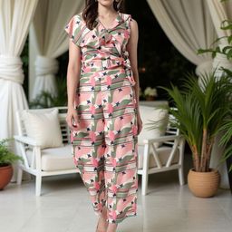 Zima Leto Digital Printed V Neck Crop Top With Pants Co-Ords-picture-22