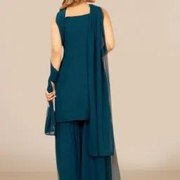 PARROT CREATION Embroidered Straight Sequinned Kurti With Palazzos And Dupatta image 3