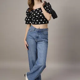 The Roadster Lifestyle Co Polka Dots Printed Square Neck Crop Top-image-93