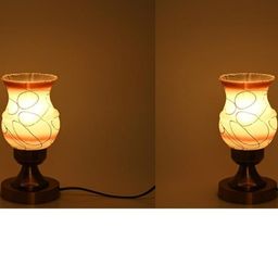 SOMIL Set of 2 White Printed Glass Bell Shaped Table Lamp-image-125