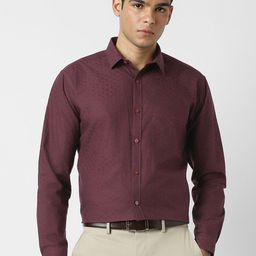 V Dot Slim Fit Textured Spread Collar Long Sleeves Cotton Formal Shirt-image-50