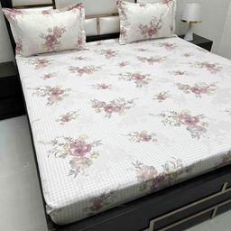 Pure Decor Pink & White Floral Queen Bedsheet with 2 Pillow Covers-picture-18