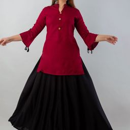TRY LUCK FASHION Mandarin Collar Three-Quarter Sleeves Straight Kurta With Skirt-33