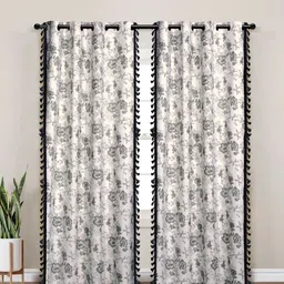 Myntra Elegant Homes White & Grey Set of 2 Floral Black Out Door Curtain-28