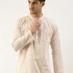 WHITE HEART Men Khaki Pure Cotton Solid Kurta-picture-26