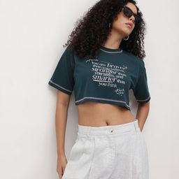 The Roadster Life Co. Typography Printed Drop-Shoulder Sleeves Boxy Crop T-shirt-picture-10