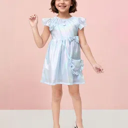 Toonyport Girls Flutter Sleeve Satin Fit & Flare Dress with Bag-image-3