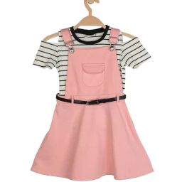Peppermint Kids Pink Striped Dungaree Dress, Top With Belt-picture-8