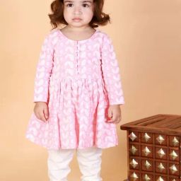 VASTRAMAY Girls Pink & White Cotton Embroidery Clothing Sets-image-95
