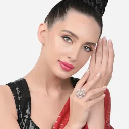 Zaveri Pearls Rose Gold Cubic Zirconia Party Bling Statement Brass Adjustable Finger Ring-ZPFK16099 image 5