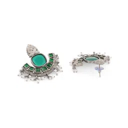 Zaveri Pearls Green Silver Oxidised Stones & Beads Traditional Drops Earring-ZPFK16698 image 5