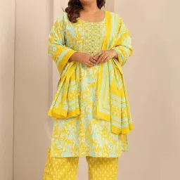 Extra Love By Libas Yellow Printed Plus Size Kurta Sets-picture-31