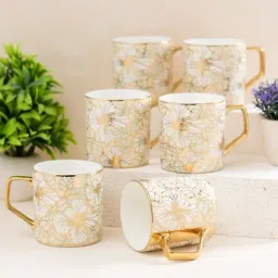 JCPL Printed Gold Ceramic Tea Cups- Set of 6 (200 ml each)-image-31