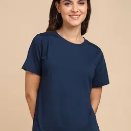 Adyavastram Women Solid Round Neck Cotton T-shirt-picture-7