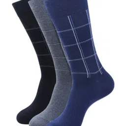 BALENZIA Cotton Checkered Calf Length Socks (Pack Of 3)-30