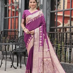 Varanga Purple Printed Banarasi Saree with Blouse Piece-image-15