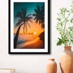 999Store Brown & Orange MDF Beach View with Sunset Printed Paper Wall Painting - Set of 1-22